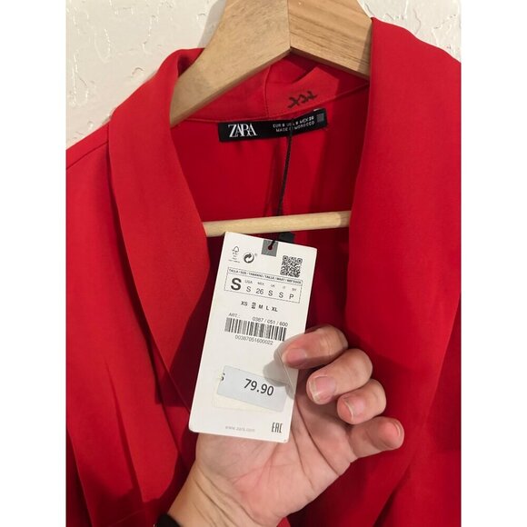NWT Zara Red Long Sleeved Split Sleeve Button Up Academia Blazer Romper - Picture 7 of 11